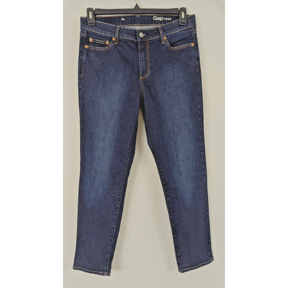 Gap 1969 sz 30s or Short Jeans straight high rise stretchy blue denim 3616